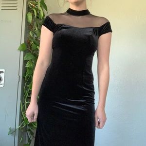black velvet off-the-shoulder dress